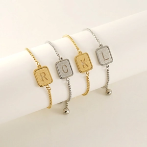 Hollow Initial Letter Pendant Bracelet Stainless Steel Adjustable Slider Box Chain Frosted Finish Fashion For Women