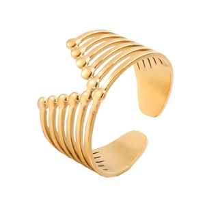 Minimalist multi-layer gold stainless steel open ring with a geometric hollow design