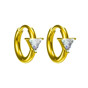 Minimalist gold stainless steel hoop earrings with sparkling triangle zircon stones
