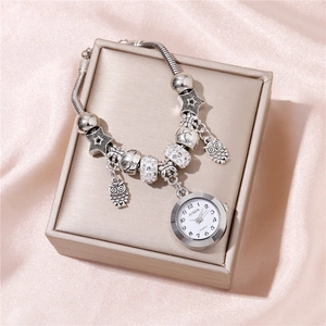 Orologio Da Polso Donna Moda Lega Perline Charms Strass Stella Gufo Pendente Quarzo Orologio Casual Gioielli
