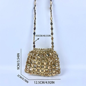 Detailed size specifications for the gold sequin mesh mini crossbody bag with chain strap