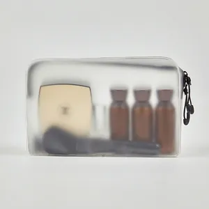 Translucent matte travel pouch with black zipper for toiletries and cosmetics storage