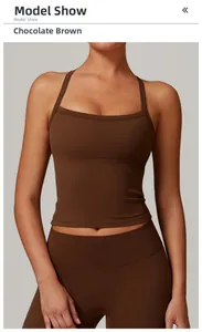 Chocolate brown square neck yoga tank top and high waist leggings fitness set for women