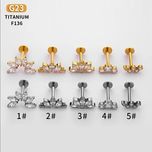 Détails de piercings de lèvre et cartilage en titane G23 avec zircon en doré et argenté