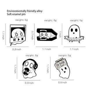 Ghost enamel pins featuring radio, headphone and luggage designs in trendy alloy style