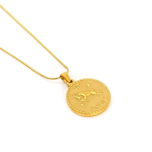 Polished gold Aries zodiac coin pendant necklace made of durable stainless steel