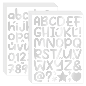 Macro view of silver metallic alphabet and number stickers for DIY water bottles
