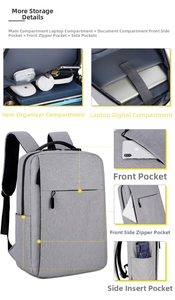 Detail view of large capacity laptop backpack showing computer compartments and storage pockets