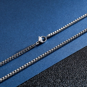 Polished silver stainless steel box chain necklace with lobster clasp for men and women