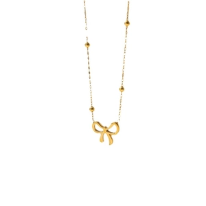 Elegante 18k Gold Schmetterlingsbogen Anhänger Halskette mit Perlen Edelstahlkette für Damen