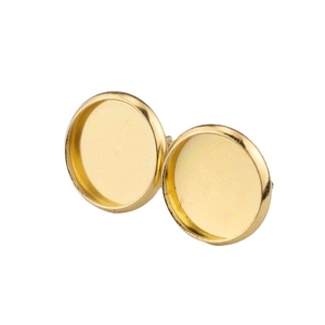 Pair of gold plated stainless steel round stud earring settings for DIY jewelry making