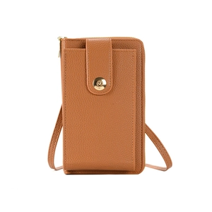 Women Crossbody Phone Bag PU Leather Lychee Pattern Multi Slot Wallet Zipper Snap Closure Small Shoulder Purse Elegant