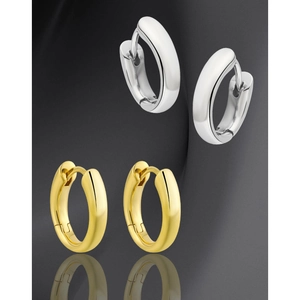 Minimalist S925 sterling silver hoop earrings in polished gold and silver finishes