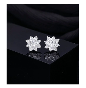 Macro view of S925 sterling silver snowflake earrings with sparkling zircon stones
