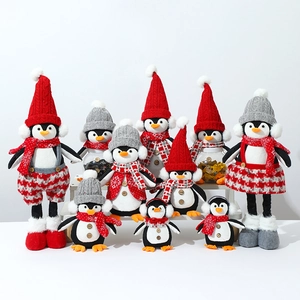 Standing Christmas penguin plush dolls with telescopic legs and LED lights for holiday decor