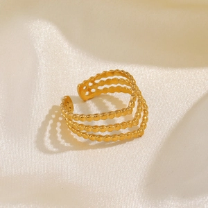 Stainless Steel Ring V-Shaped Multi-Layer Beaded Texture Adjustable Open Jewelry For Women Trendy