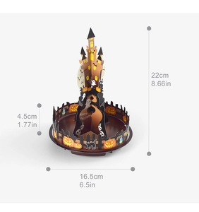 Detailed size chart for Halloween tiered candy tray showing 22cm height and 16.5cm width