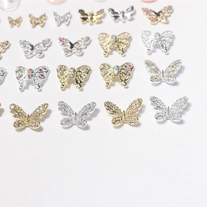 3D mini metal butterfly nail art charms with micro-pave crystals in gold and silver