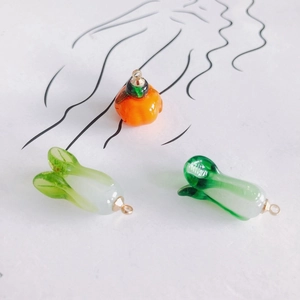 DIY glass pendants featuring 3D fruit and vegetable shapes with gold metal loops