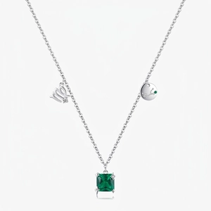 Jungfrau Sternzeichen Halskette 925 Sterling Silber Grüner Quadratischer Zirkonia Anhänger Schlüsselbeinkette Damen Eleganter Schmuck