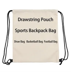 Detailed view of white polyester drawstring bag with black cord and durable texture