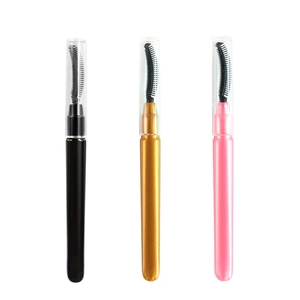 Portable silicone eyelash brushes with metal combs and protective caps in three colors