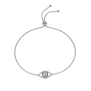 Bracciale minimalista in argento 925 con occhio del male e zirconi blu e bianchi