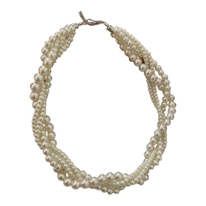 French vintage multi-layer pearl necklace with twisted strands and metal lobster clasp