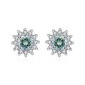 Sparkling S925 silver snowflake stud earrings with D-color green moissanite stones