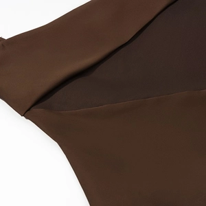 Deep brown satin patchwork lingerie top with stylish draped cut and smooth fabric finish