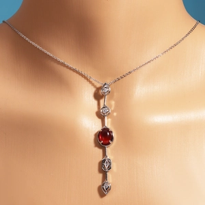 18K gold-plated silver chain necklace featuring a vintage red gemstone drop pendant