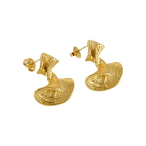 Irregular twisted wave gold stainless steel earrings with matte hammered texture surface
