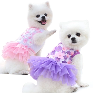 Pet Dress Cotton Mesh Tulle Floral Applique Tutu Princess Style For Small Dogs Cats Puppy Elegant Apparel