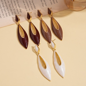 Vintage teardrop earrings set with colorful enamel glaze and golden frames for women