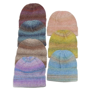Winter knitted beanies set with gradient tie-dye colors and warm ribbed design