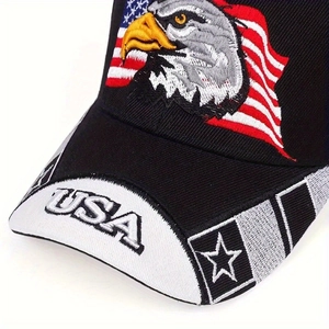 Zwarte baseballpet met adelaarsborduursel, Amerikaanse vlag en USA-belettering