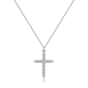 Polished S925 sterling silver cross pendant necklace with sparkling zircon inlays
