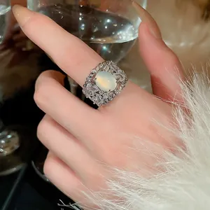 French luxury oval pearl ring with silver cluster marquise gems for women
