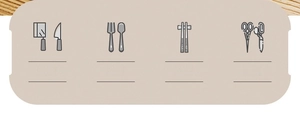 Detail icons showing storage capacity for knives, forks, spoons, chopsticks, and scissors