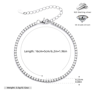 Detail of S925 sterling silver tennis bracelet with 16+5cm length and lobster clasp