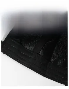Detail view of the breathable mesh lining and widened sweatband of the black baseball cap
