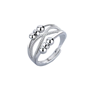 Retro Thai-Silber Drehring mit beweglichen Perlen und verstellbarem Hohl-Design