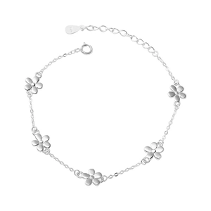 Minimalist S925 sterling silver flower bracelet featuring five delicate floral charms on a thin chain