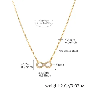 Détails du collier infini en acier inoxydable doré 18k avec pierres de zircon