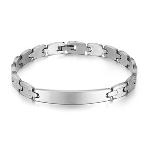 Men ID Bracelet Stainless Steel Blank Plate Link Chain Smooth Finish Industrial Hip Hop Style Minimalist Jewelry