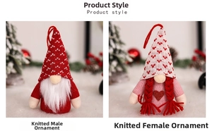 Detail of male and female Christmas Swedish Tomte gnomes with glowing lights and braided hair