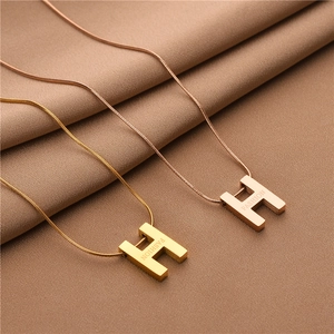Minimalist H-letter titanium steel pendant necklaces in gold and rose gold finish