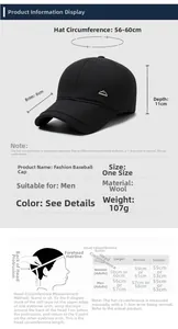 Detailed size guide with measurements for winter baseball cap with earmuffs for men