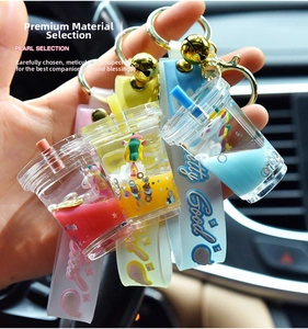 Detail of creative liquid glitter unicorn keychain with pastel stars and silicone strap