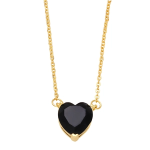 Minimalist gold chain necklace featuring a faceted black heart-shaped zircon pendant